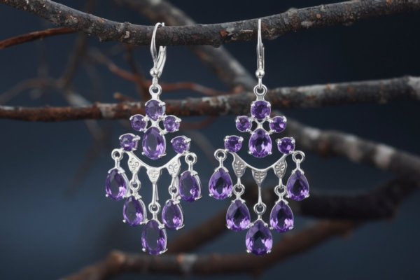 Banana Republic Sterling Silver Amethyst Chandelier Drop Earrings