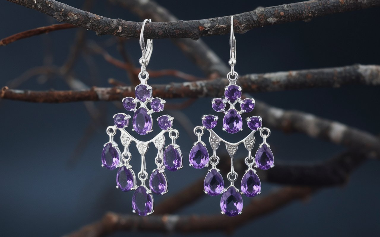 Banana Republic Sterling Silver Amethyst Chandelier Drop Earrings